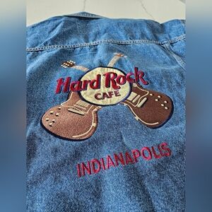 NWT Vtg Hard Rock Cafe Guitars Denim Jacket Button Front Jean Embroidered XL